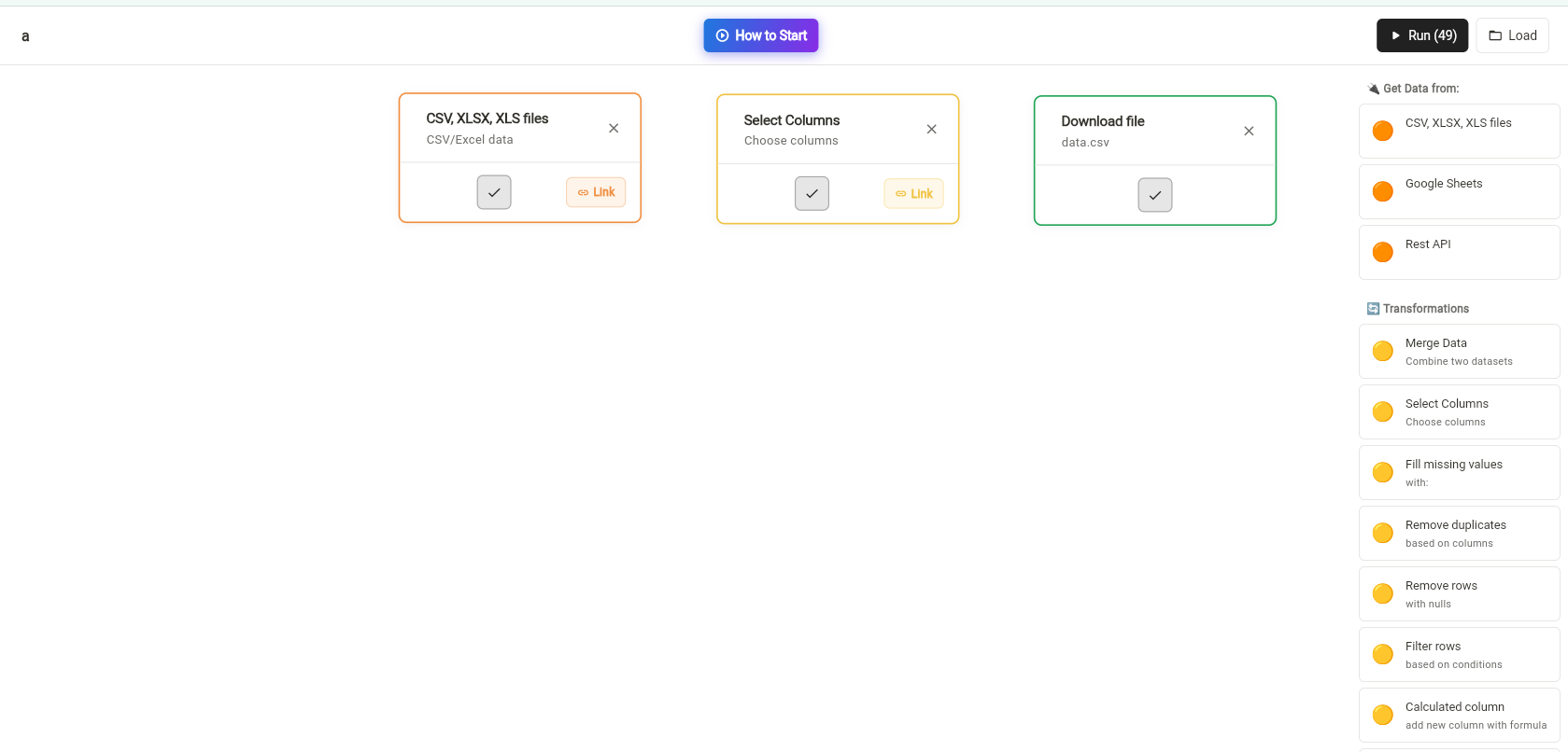 Drag and drop nodes onto workspace